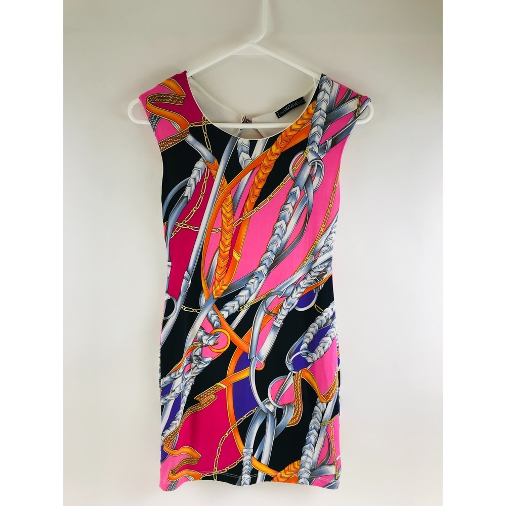 The Vintage Shop Dress Women's Size S Pink Multicolor w/ Shoulder Pads *Abstract